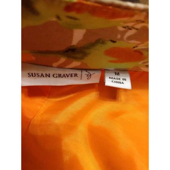 Susan Graver Orange Satin Floral 3/4 Sleeve Blazer Jacket‎ Size M - Picture 5 of 8